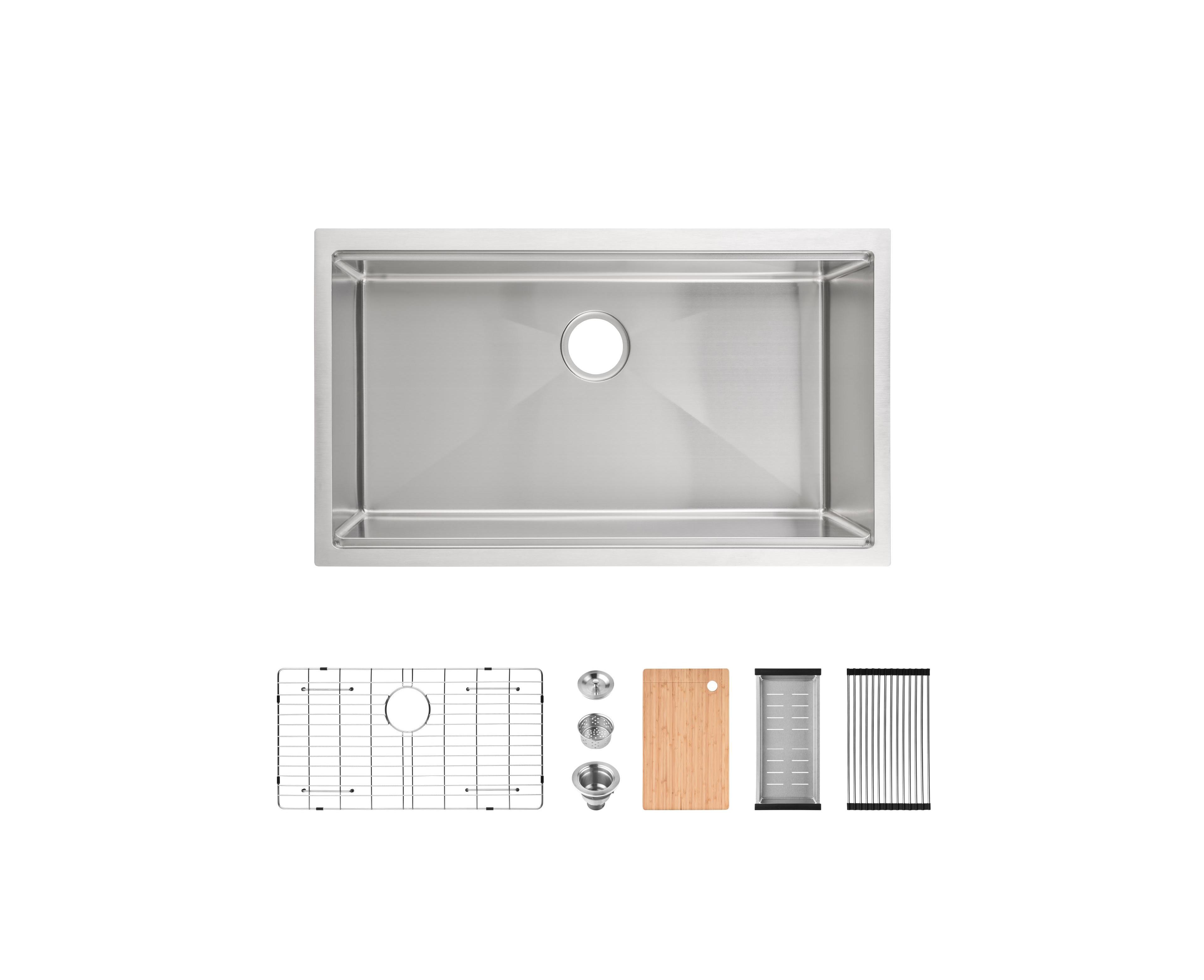 flynama 33inch Undermount Dark Gray Multifunctional Flying Rain Waterfall Single Bowl S304 Stainless Steel Handmade Kitchen Sink