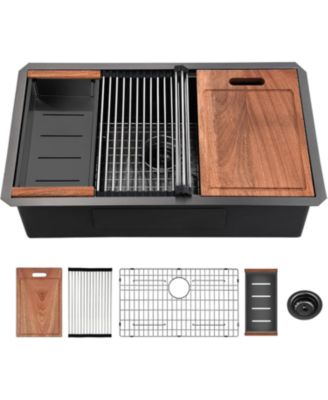 32x19inch Gunmetal Black Undermount Workstation Sink 16 Gauge 304 Stainless Steel 10 Inch Deep with Full Accessories