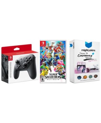 Super Smash Bros Ultimate, Pro Controller and MightySkins OLED Code Bundle for Switch