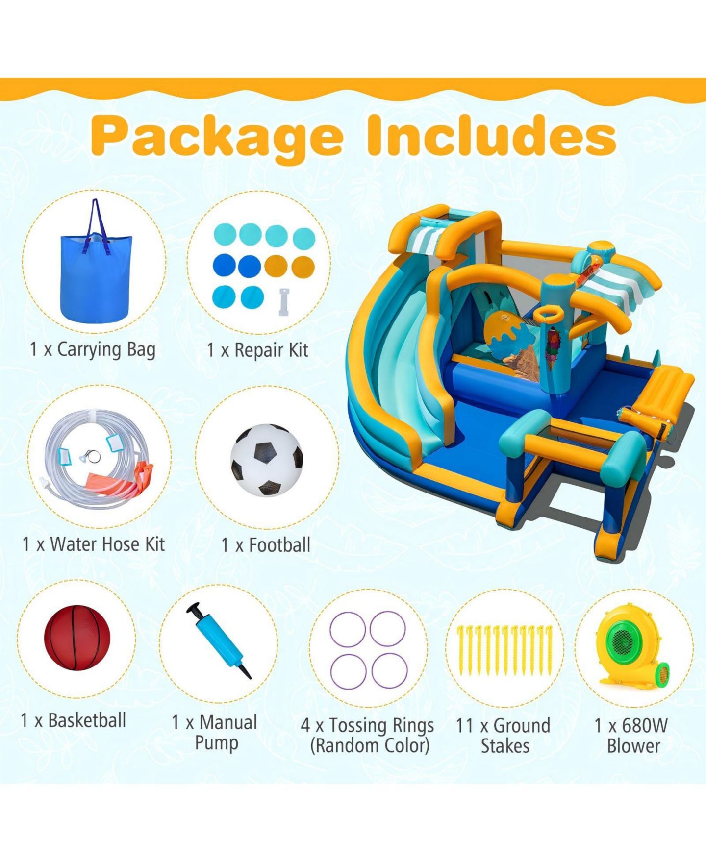 Детская игрушка HONGGE Ice Cream Inflatable Bounce House with Water Slide and Pool, Up to 5 Players, Ages 3+, цвет: Жёлтый — фото 4
