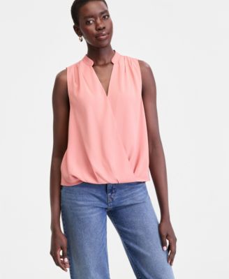 Women's Sleeveless Faux Wrap Blouse
