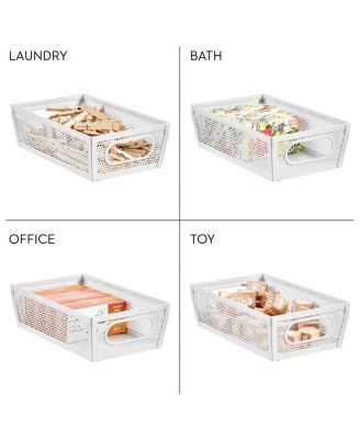 Perforated Metal Storage Bin with Handles - Set of 2 - Matte White