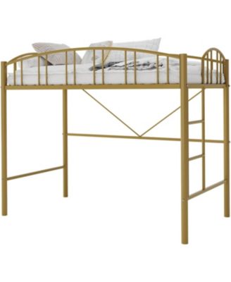 Loft Bed Twin Size with Ladder and High-Arched Guardrail, Sturdy Metal Slats, Space-Saving Design, Modern Decor Style