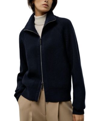 Women's Ribbed-knit Turtleneck Zip Cardigan