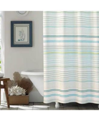 72-inch Sea Breeze Blue Green White Cabana Stripe Cotton Shower Curtain