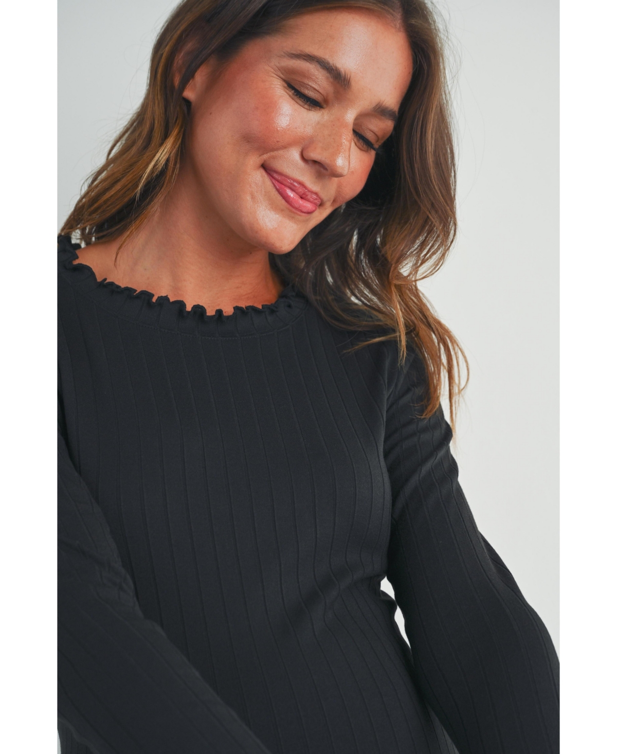 Hello Miz Maternity Long Sleeve Crew Neck Ribbed Top