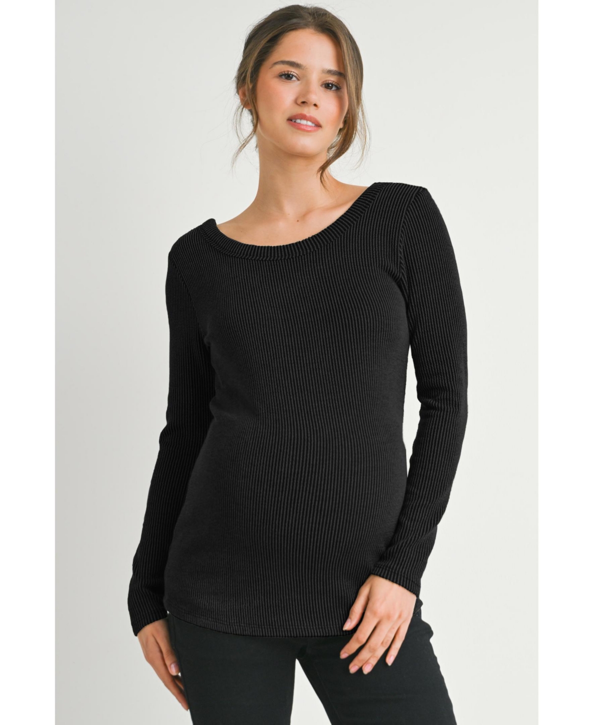 Hello Miz Maternity Scoop Neck Long Sleeve Ribbed Top