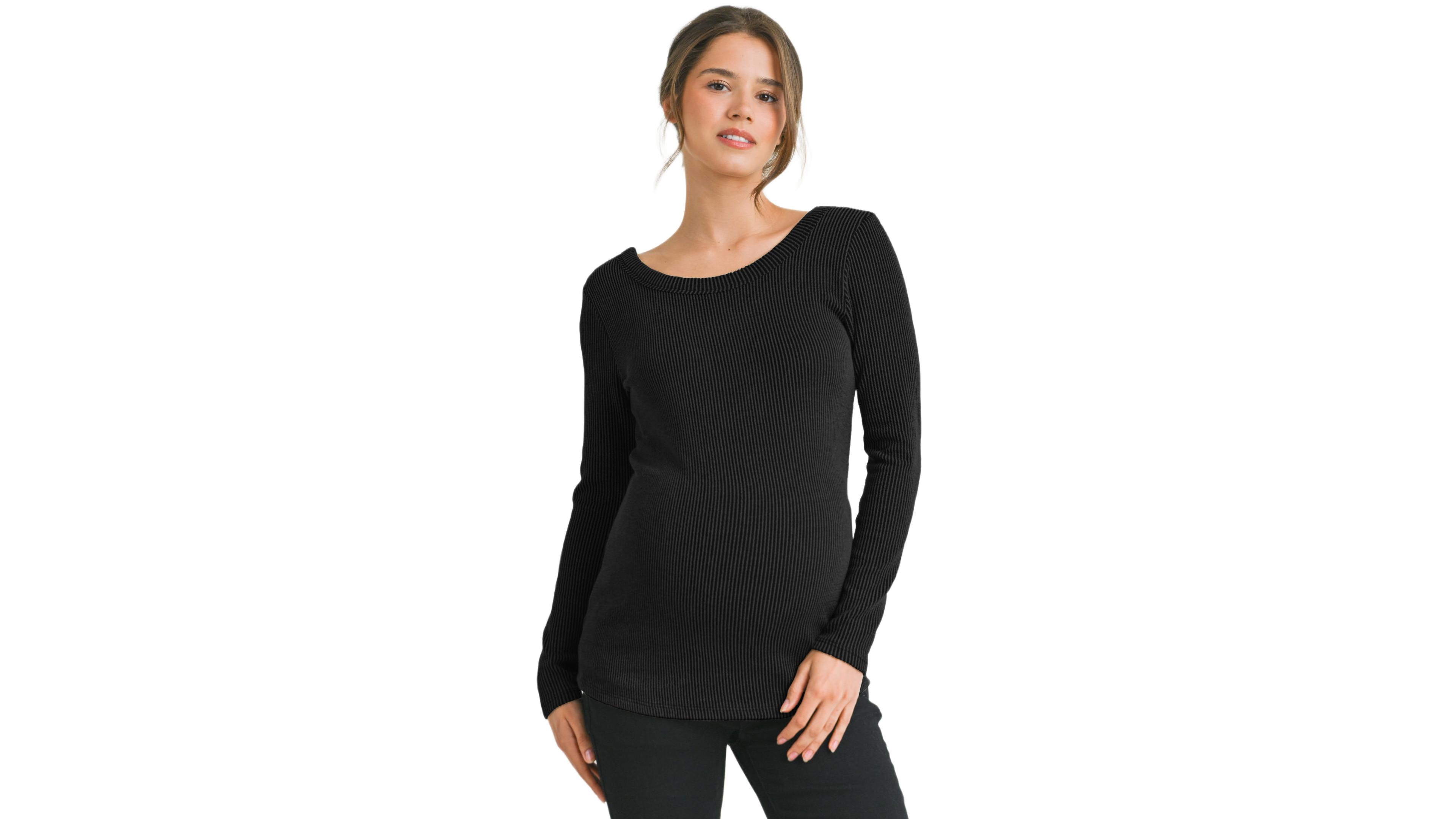 Hello Miz Maternity Scoop Neck Long Sleeve Ribbed Top