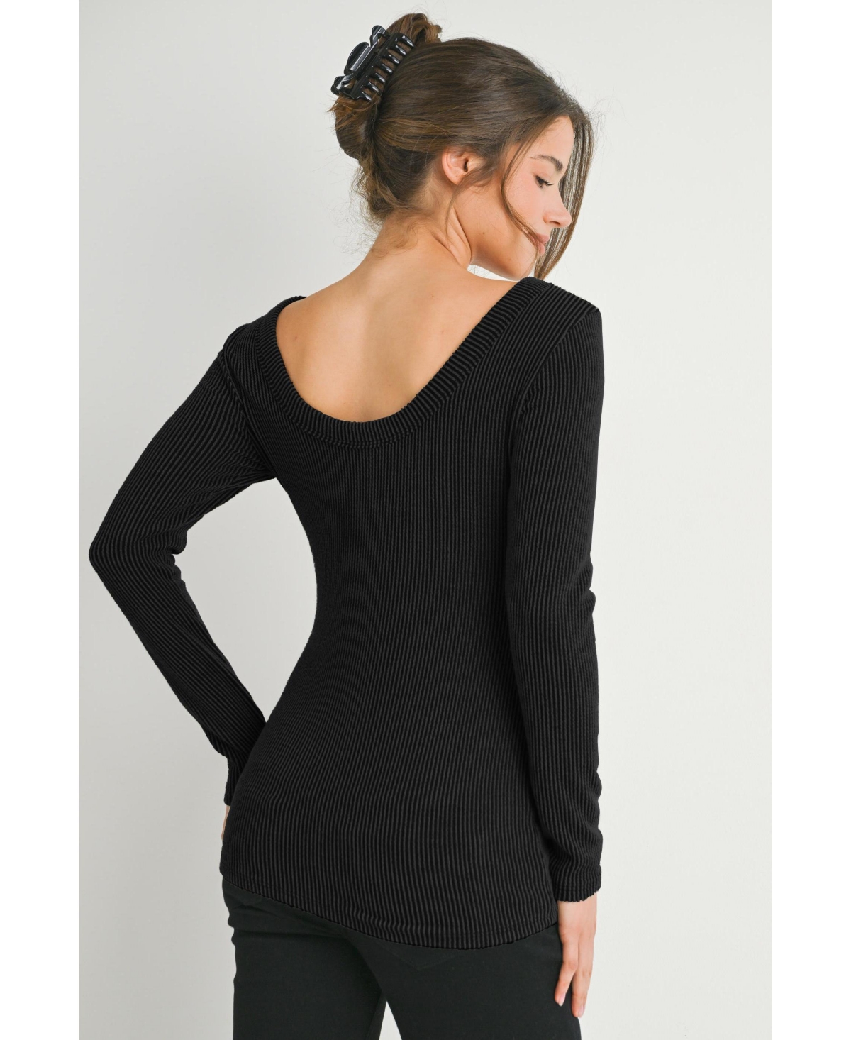 Hello Miz Maternity Scoop Neck Long Sleeve Ribbed Top
