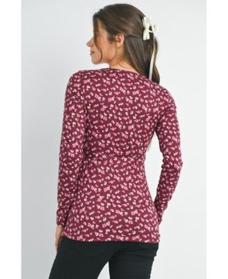 Maternity Long Sleeve Floral Tie Waist Top