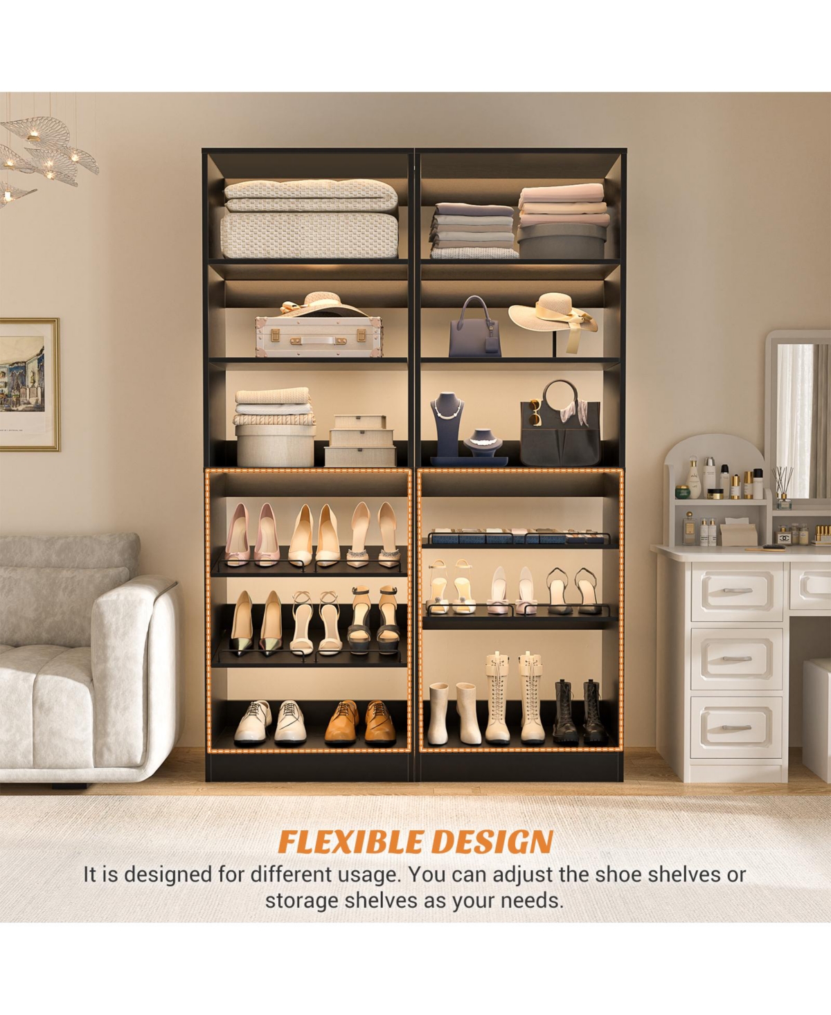 Aheaplus Closet Organizer with Adjustable Shoe Shelves