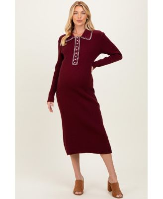 Maternity Contrast Stitch Midi Sweater Dress