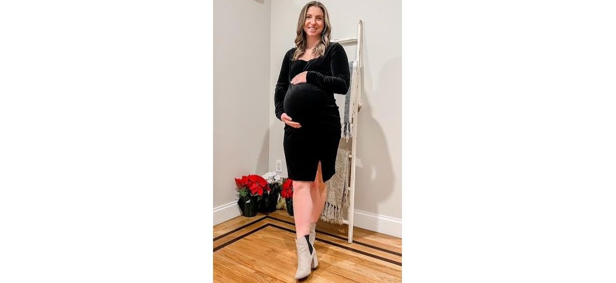 Pinkblush Maternity Velvet Long Sleeve Side Slit Dress