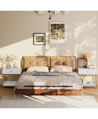 Modern Nightstand End Table with Drawer and Open Shelf, 2 Tiers Sofa Side Table for Living Room, Bedroom