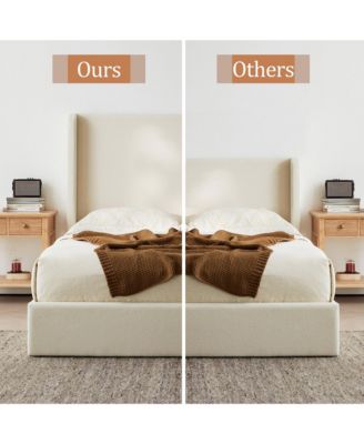 Carmen Upholstered Wingback Bed Frame with 52.3" Headboard, King, Ivory Boucle