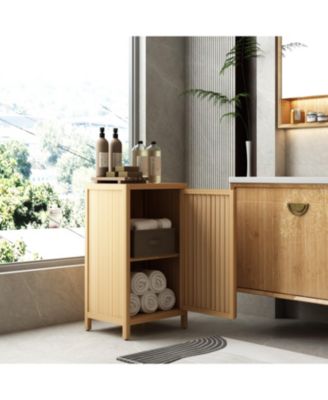 Bathroom Bamboo Storage Cabinet - Freestanding Floor Cabinet with Door and Shelf