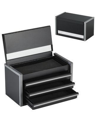 Metal Tool Box, 8.6", 3-Drawer Portable Tool Chest, EVA Liners, PP Feet, Ball-Bearing Slides, Black