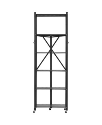 6-Tier Foldable Storage Shelf, No-Assembly Metal Rack w/ Wheels & Hooks