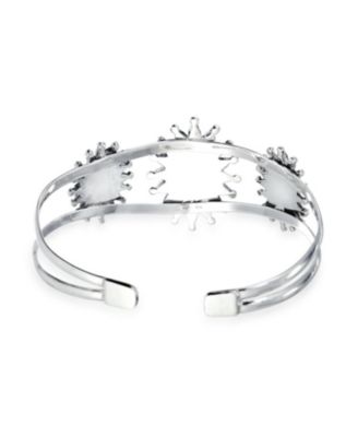 Western Navajo Style Red Blue Turquoise Conoch Flower Blossom Wide Cuff Bracelet .925 Sterling Silver