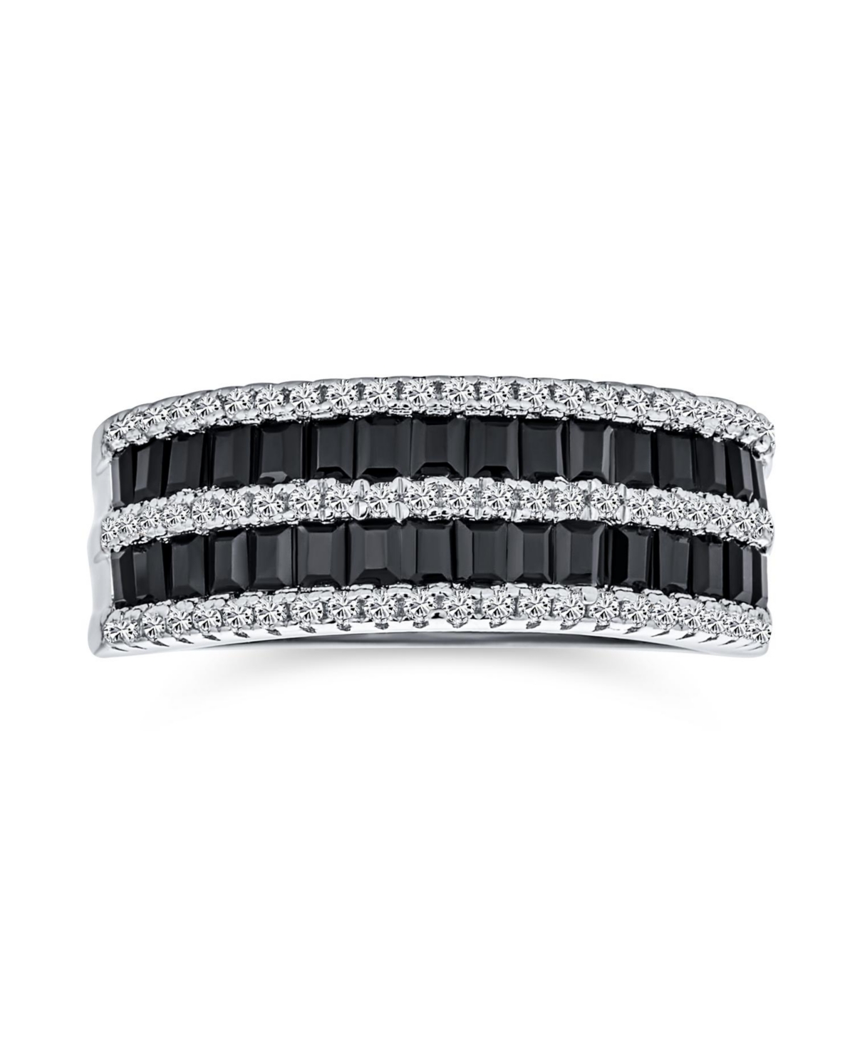 Bling Jewelry Two Tone Cz Black & White 1/2 Eternity Band Ring Sterling Silver