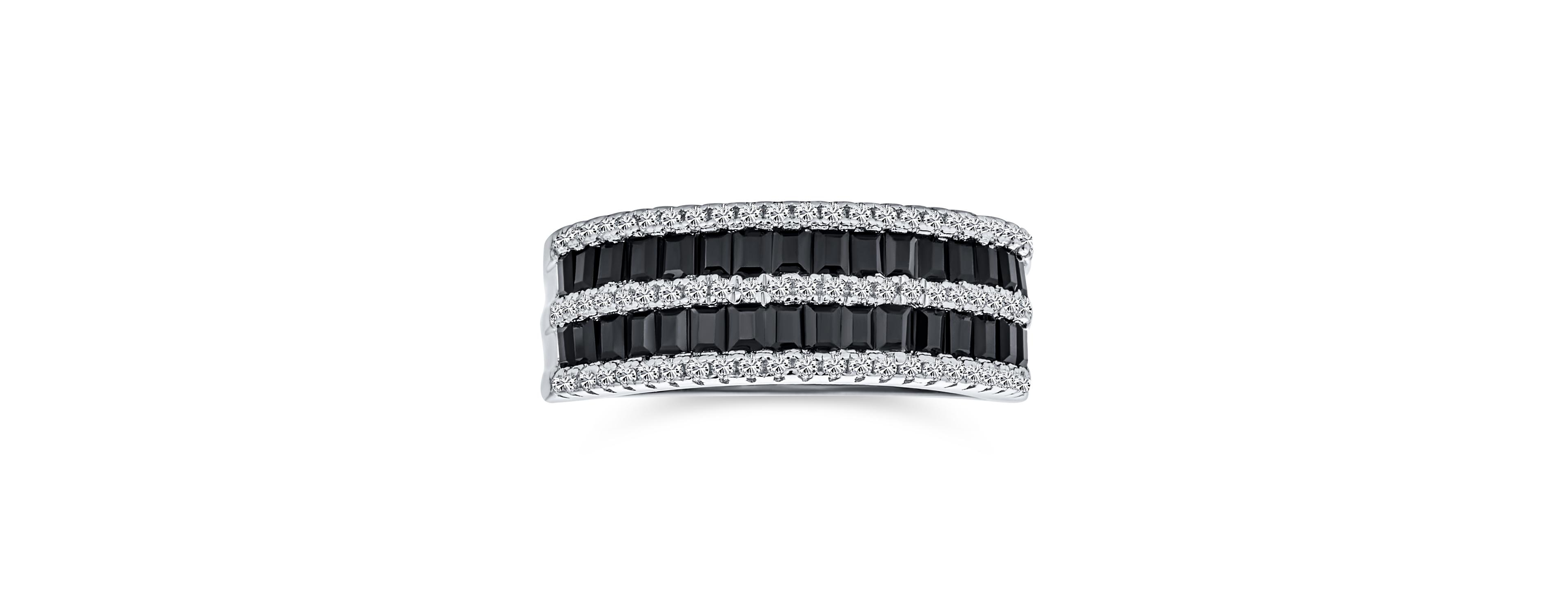 Bling Jewelry Two Tone Cz Black & White 1/2 Eternity Band Ring Sterling Silver