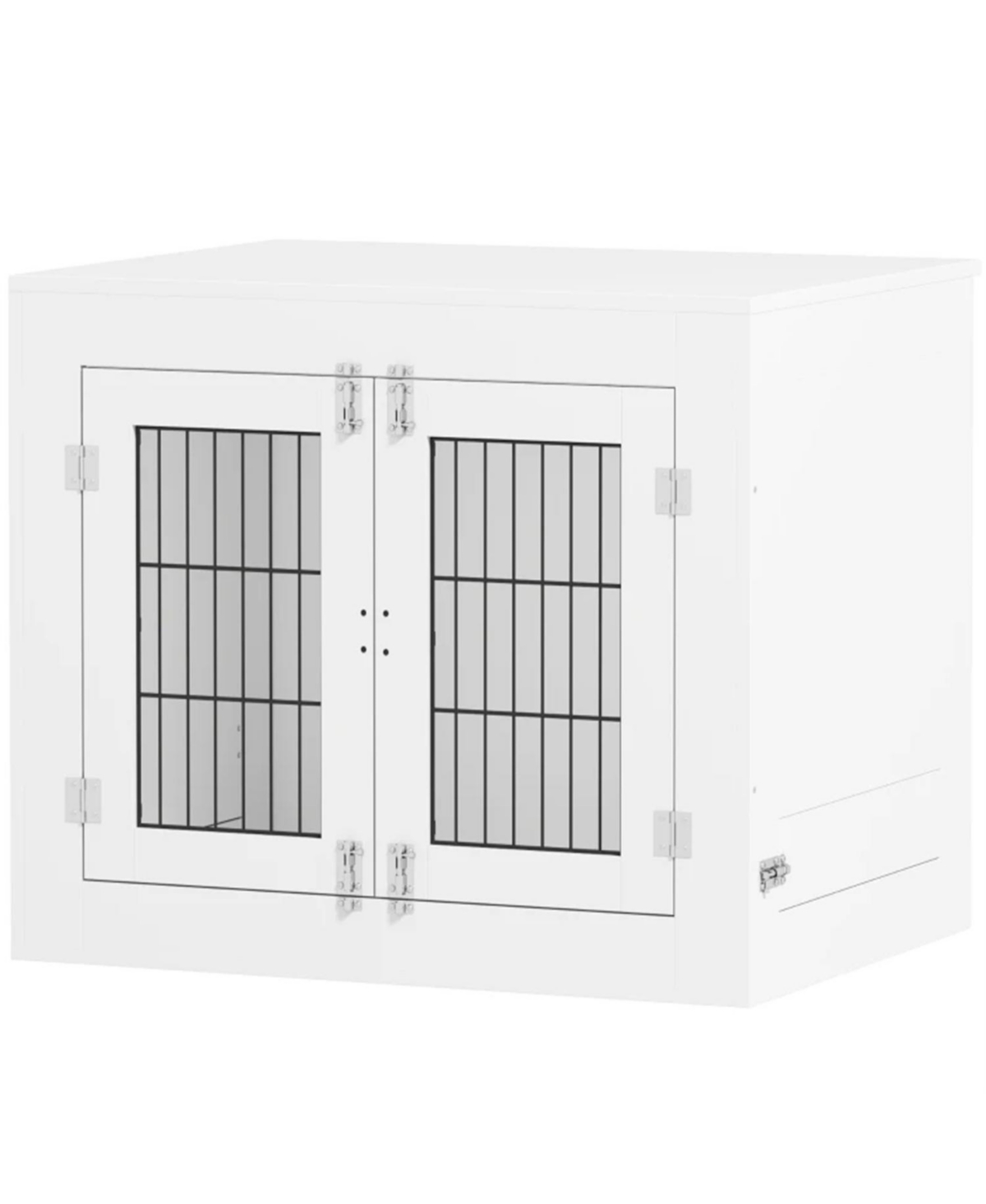 Aostirmotor Dog Crate Furniture with 360° Rotatable Removable Dog Bowls in White