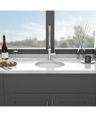 huluwat Porcelain Fireclay Circular Kitchen Sink Dual Mount Single Bowl with Grid