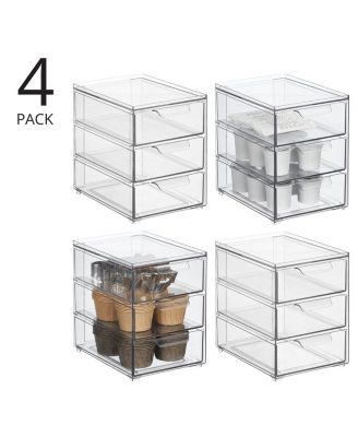 3-Drawer Stackable Organizer for Kitchen or Pantry - Set of 4 - Clear