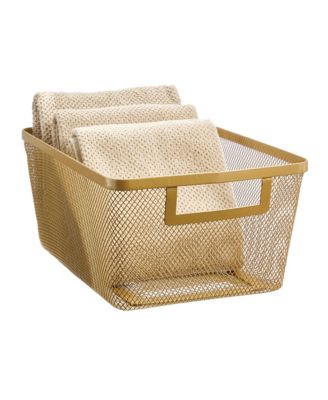 Metal Mesh Pantry Basket with Handles - Set of 2 - Soft Brass