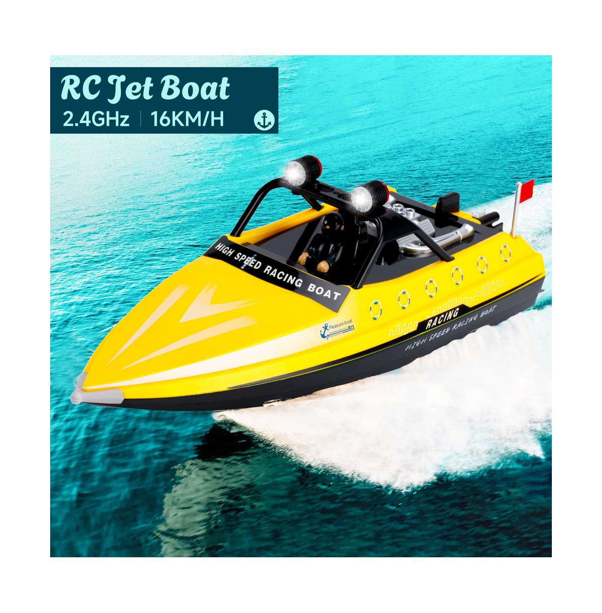 Bruce & Shark 2.4GHz Rc Jet Speedboat, 10 mph High-Speed Racing Boat with Safe Enclosed Propeller