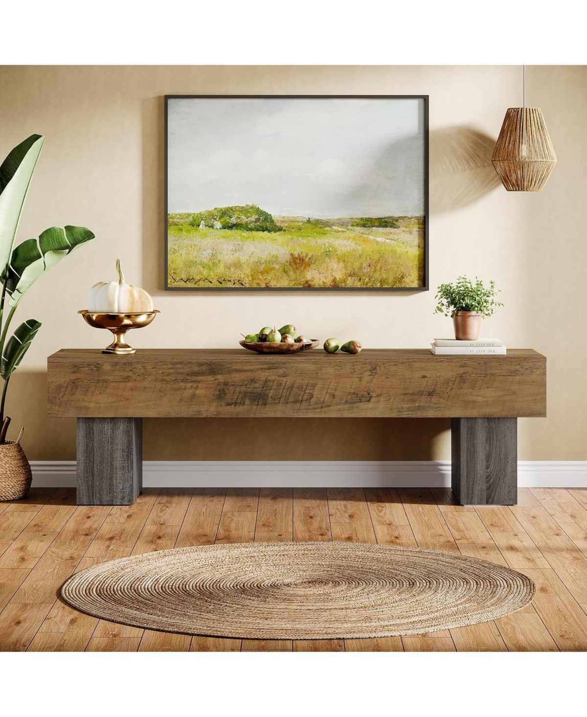 Tribesigns 63" Tv Stand, Farmhouse Entertainment Center, Low Tv Console Table, Long Media Console Television Stands for 55/60/65 Inches Tv