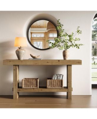 63-Inch Solid Wood Console Table, 2-Tier Narrow Farmhouse Entryway Table for Hallway, Entrance, Living Room, Behind The Couch,Brown