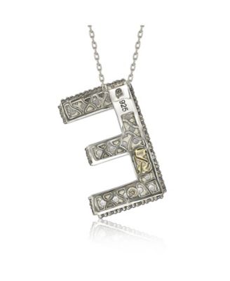 Suzy Levian Sterling Silver Sapphire 3-D Letter "E" Initial Pendant