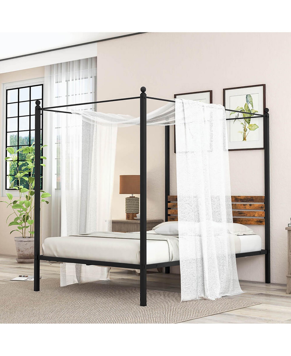 Gymax 4-Post Canopy Bed Frame Rustproof Metal Noise-free with Foot Pads