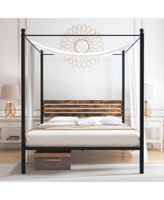  4-Post Canopy Bed Frame Rustproof Metal Noise-free with Foot Pads
