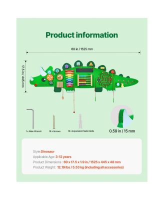 Dinosaur Activity Wall Busy Board Panels, 11 Activities, Montessori Sensory Wall Toy for Kids 3-12 Years
