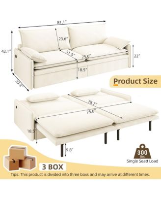 4-Seat Pull-Out Sleeper Sofa Bed, 81'' Chenille Upholstery & USB Port