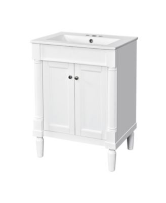 24 in. Bathroom Vanity with Top Sink, 2-Tier Modern Bathroom Storage Cabinet with Large Storage Shelves