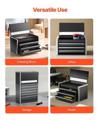Metal Tool Box, 8.6", 3-Drawer Portable Tool Chest, EVA Liners, PP Feet, Ball-Bearing Slides, Black