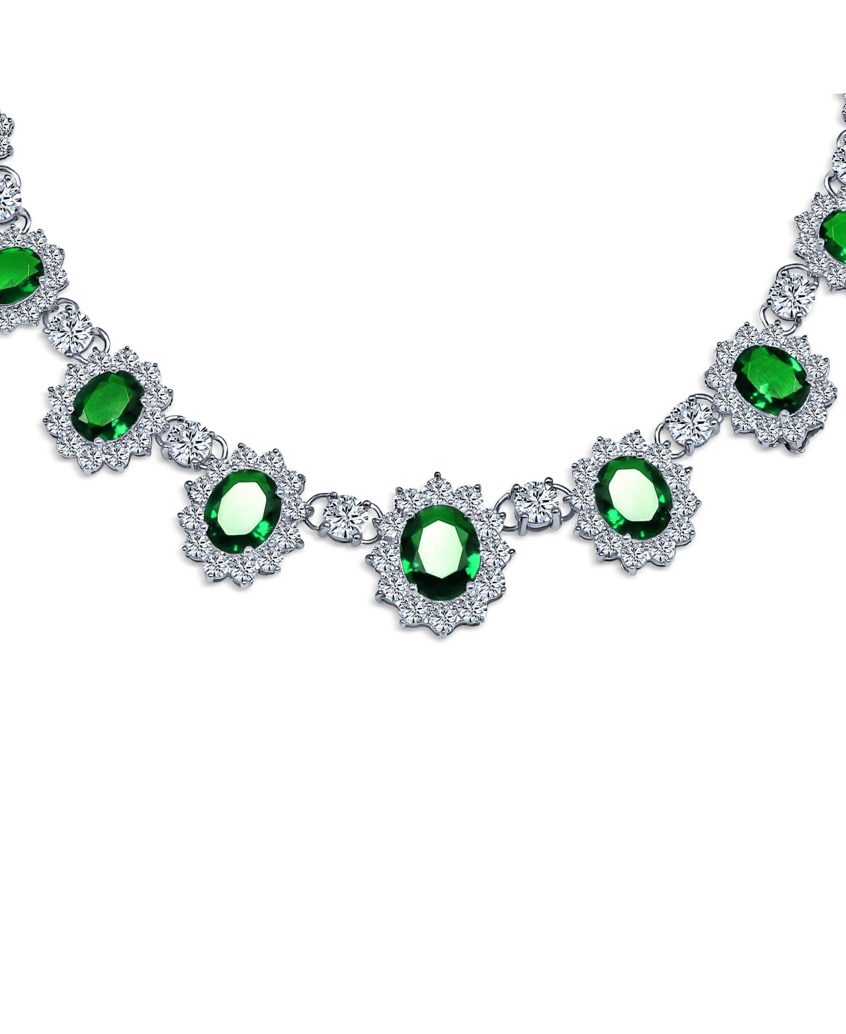 Bling Jewelry Estate Style Oval Crown Halo Green Emerald Cubic Zirconia Cz Statement Necklace
