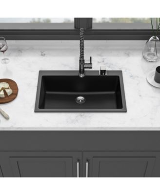 Black Granite Composite Drop In Kitchen Sink with Complete Accessories