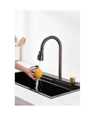 30x18inch Black Waterfall Kitchen Sink Stainless Steel Single Bowl Workstation with Cutting Board