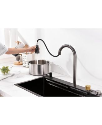 30x18inch Black Waterfall Kitchen Sink Stainless Steel Single Bowl Workstation with Cutting Board