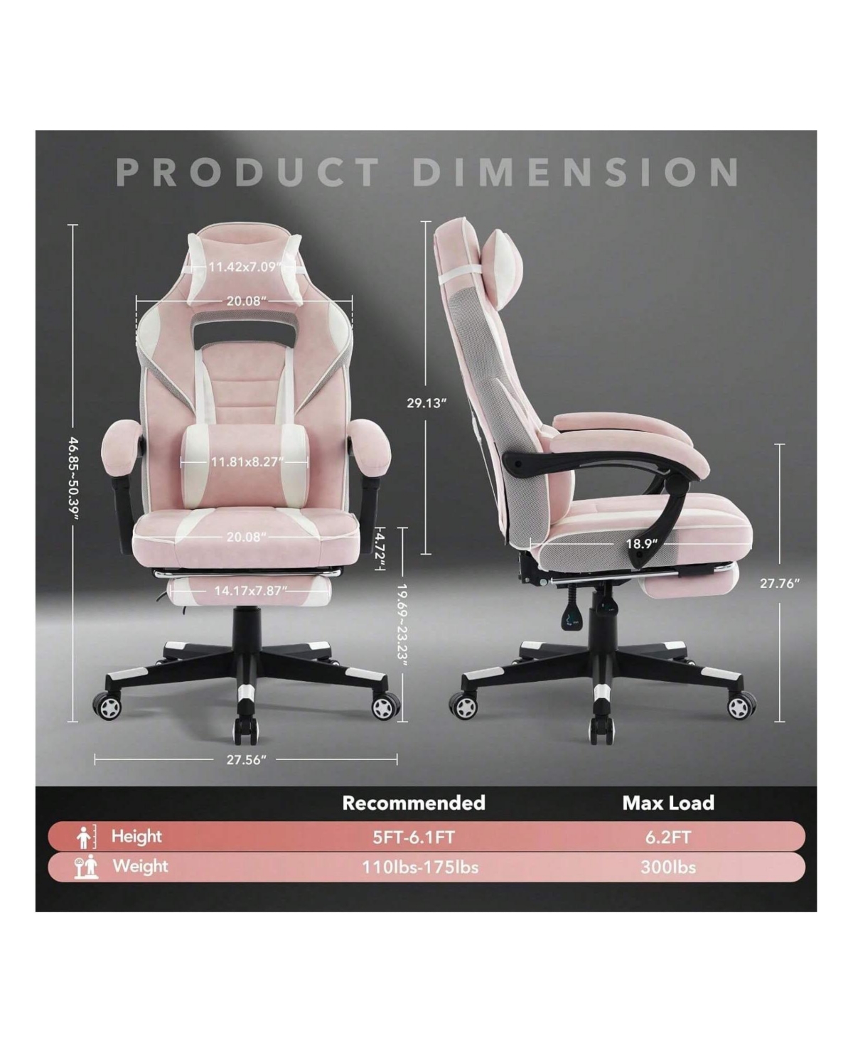 Gaomon Video Gaming Chair With Massage Lumbar Support And Footrest Height Adjustable Big And 50.3inch Tall Ergonomic Pu Leather