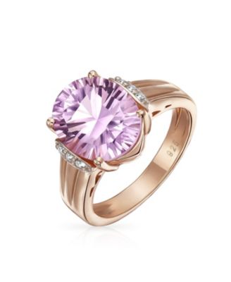 Traditional Oval 4CT Pink Amethyst Statement Ring Zircon Accent Rose Gold Vermeil