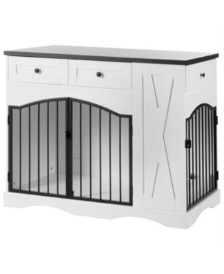  Dog Crate with 3 Drawers,Removable Feeder in White