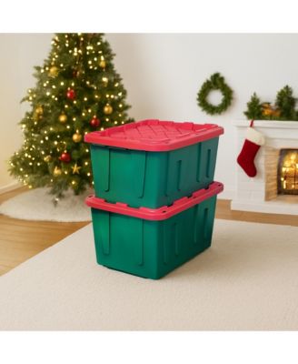 Durable 27 Gallon Heavy Duty Holiday Storage Tote, Green/Red, (4 Pack