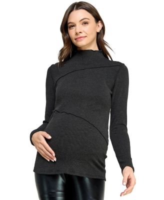 Maternity Mock Neck Long Sleeeve Ribbed Top