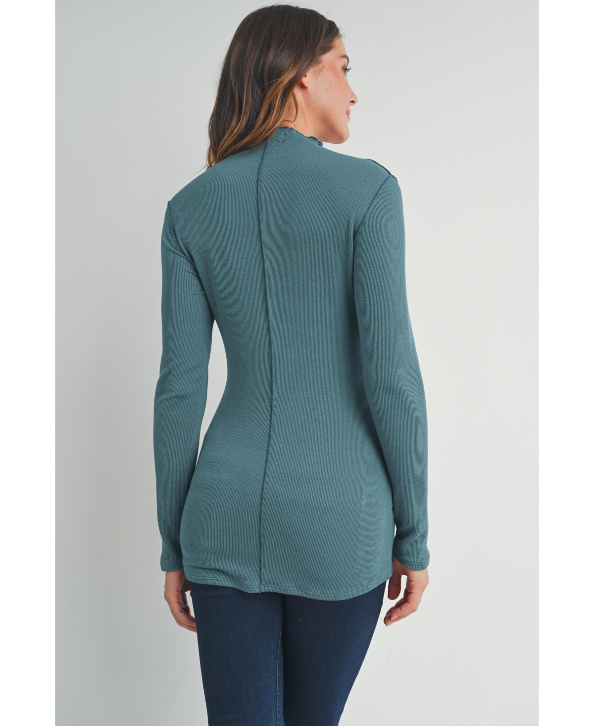 Hello Miz Maternity Mock Neck Long Sleeeve Ribbed Top
