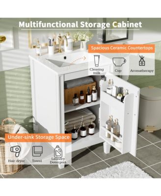 20 in. Modern Freestanding Bathroom Vanity with Ceramic Sink, Soft Close Door, Adjustable U-Shaped Shelf, Door Storage Rack